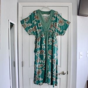 Knox Rose Green Floral Caftan Dress Size L